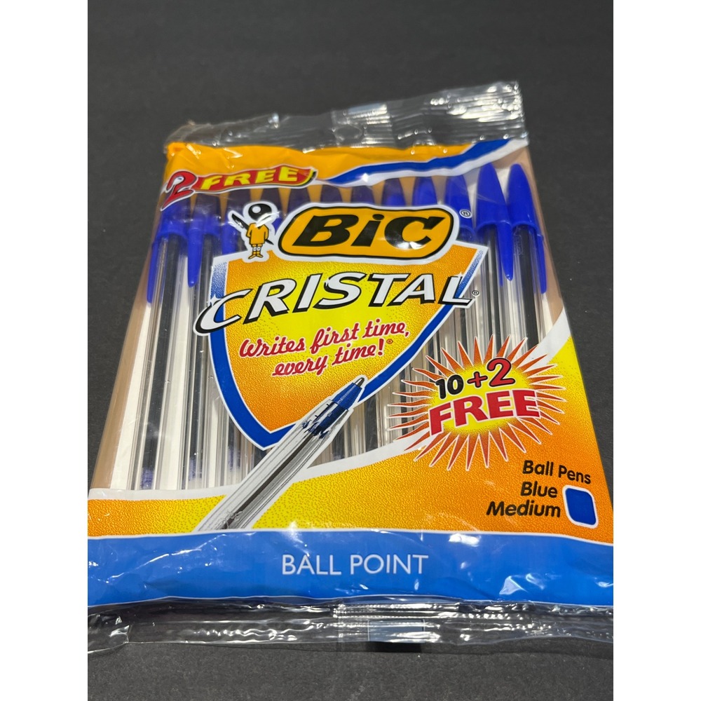 1990s? BIC Cristal Ballpoint Pens Blue Medium Point 1.0mm 12 Count Pack MSP101TG